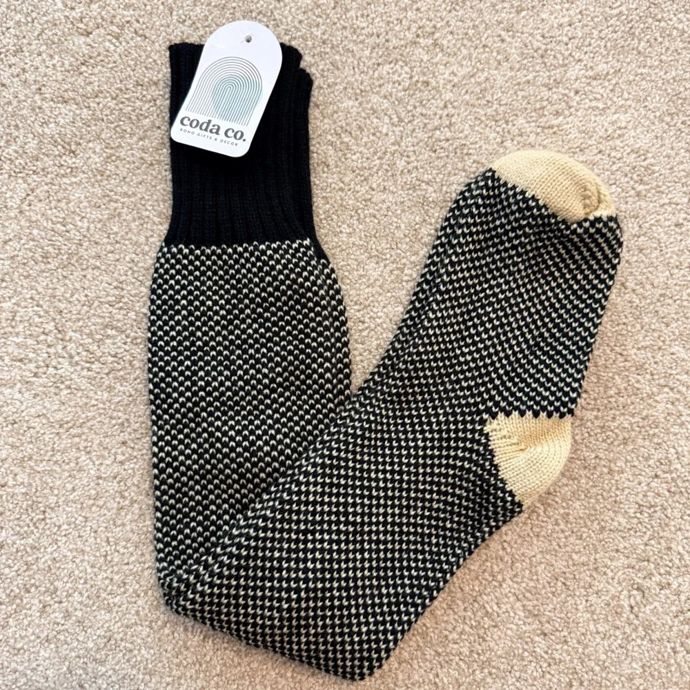 Coda Co Winter Knit Stockings Women OS Black White Boho Over The Knee Socks NWT